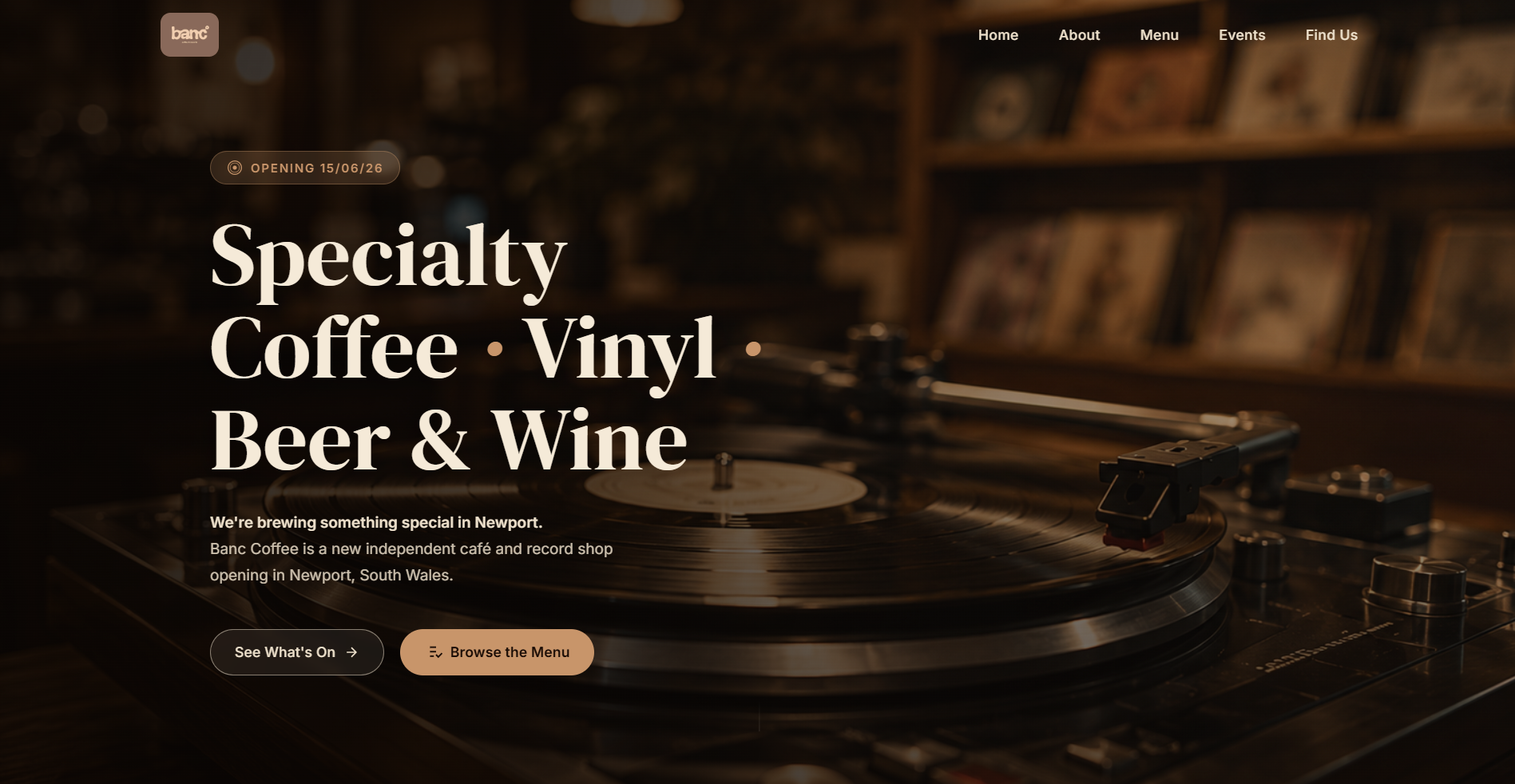 Banc Coffee website